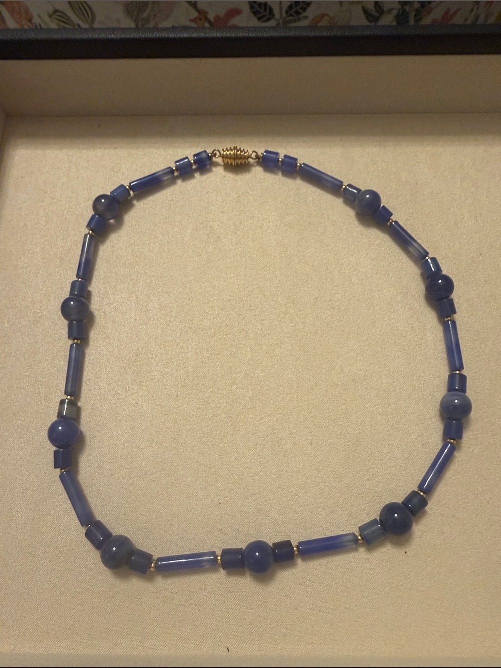 Vintage Blue Beaded Necklace, 18”